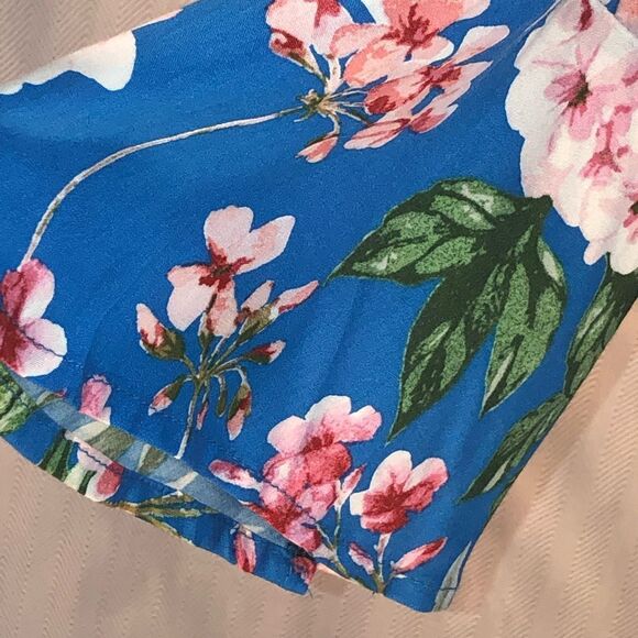 Lulu’s Blue & Pink Floral Mid Length Front Sash Tie Bell Cuffs Dress M - Picture 4 of 10